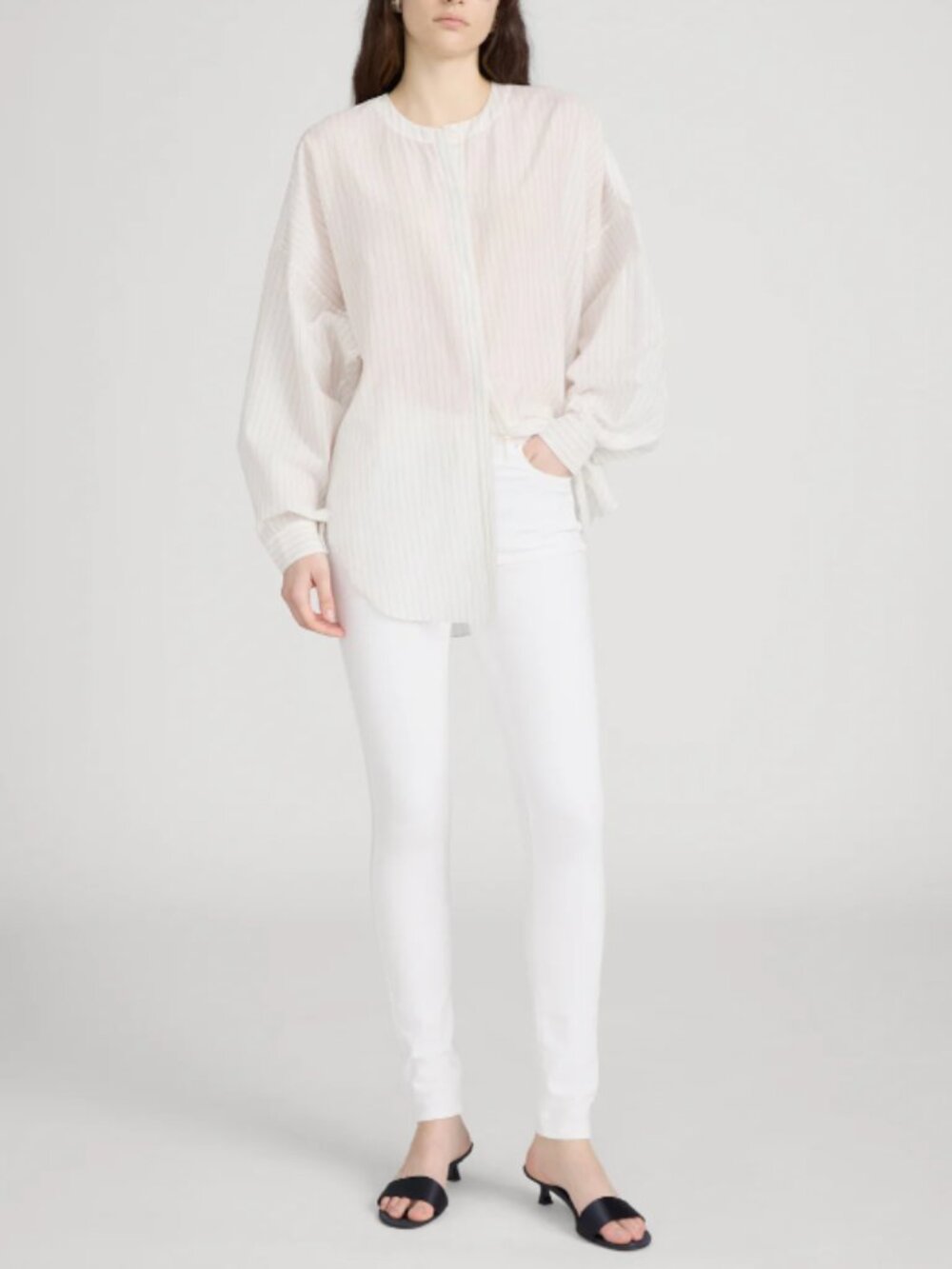 FRAME I White Denim High-Rise Ankle-Length Stretch Le High Skinny Jeans, 25